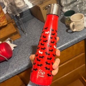 S'well Red Water Bottle with Black Scottish Terrier Design